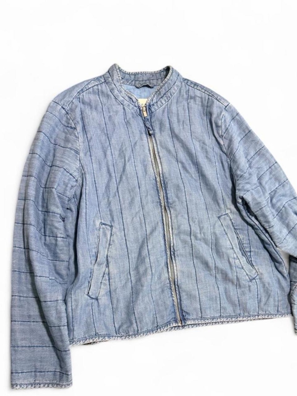 Light Blue Quilted Stripe Bomber Jacket